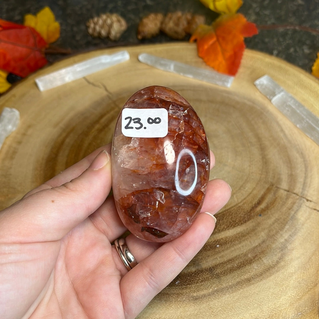 Fire Quartz Palm Stone – Druzy Hayz Crystals