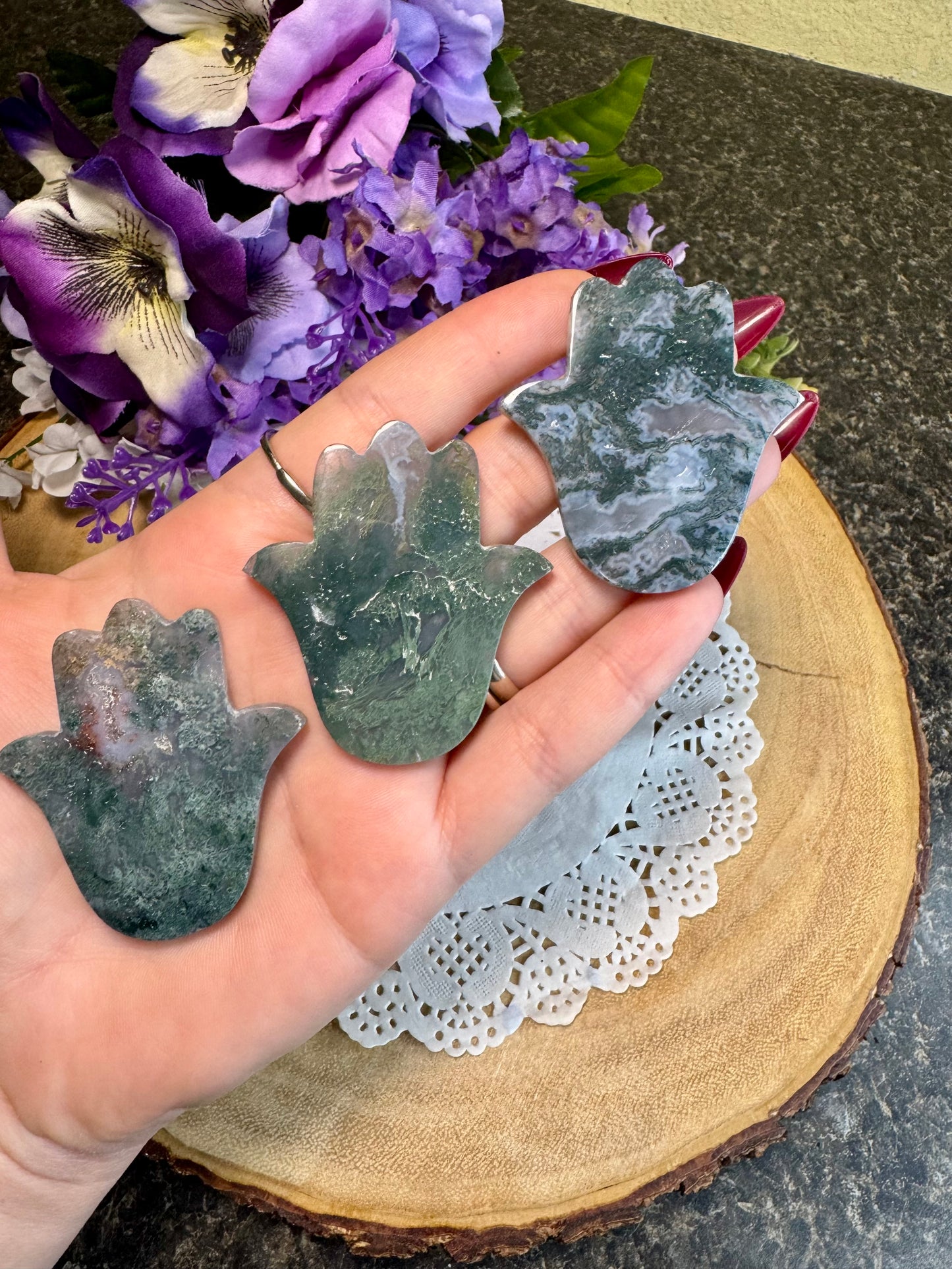 Moss Agate Hamsa