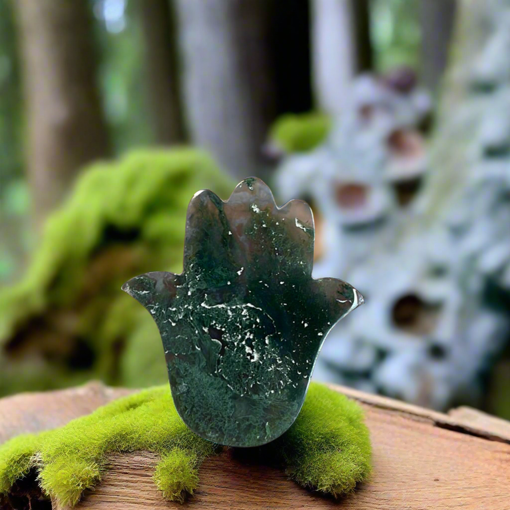 Moss Agate Hamsa