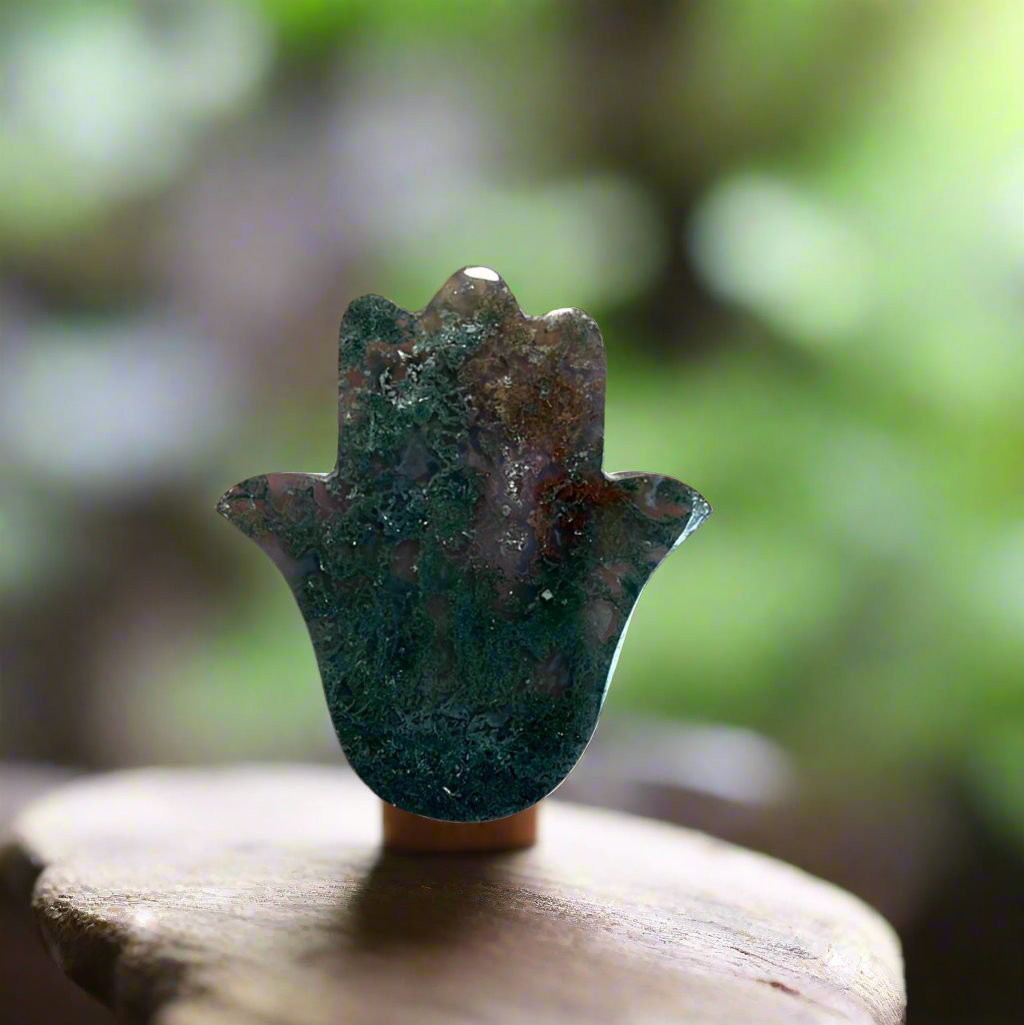 Moss Agate Hamsa