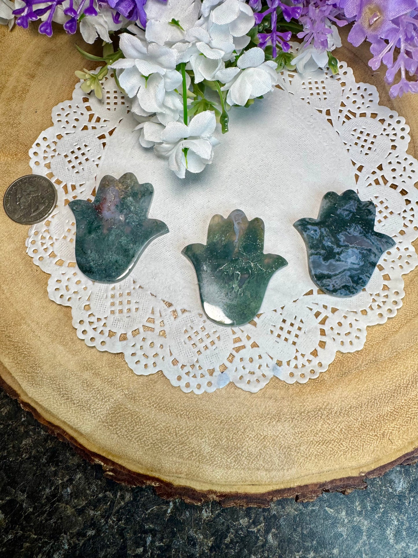 Moss Agate Hamsa