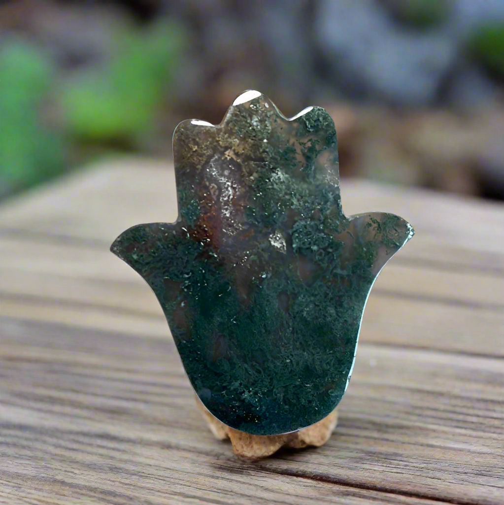Moss Agate Hamsa